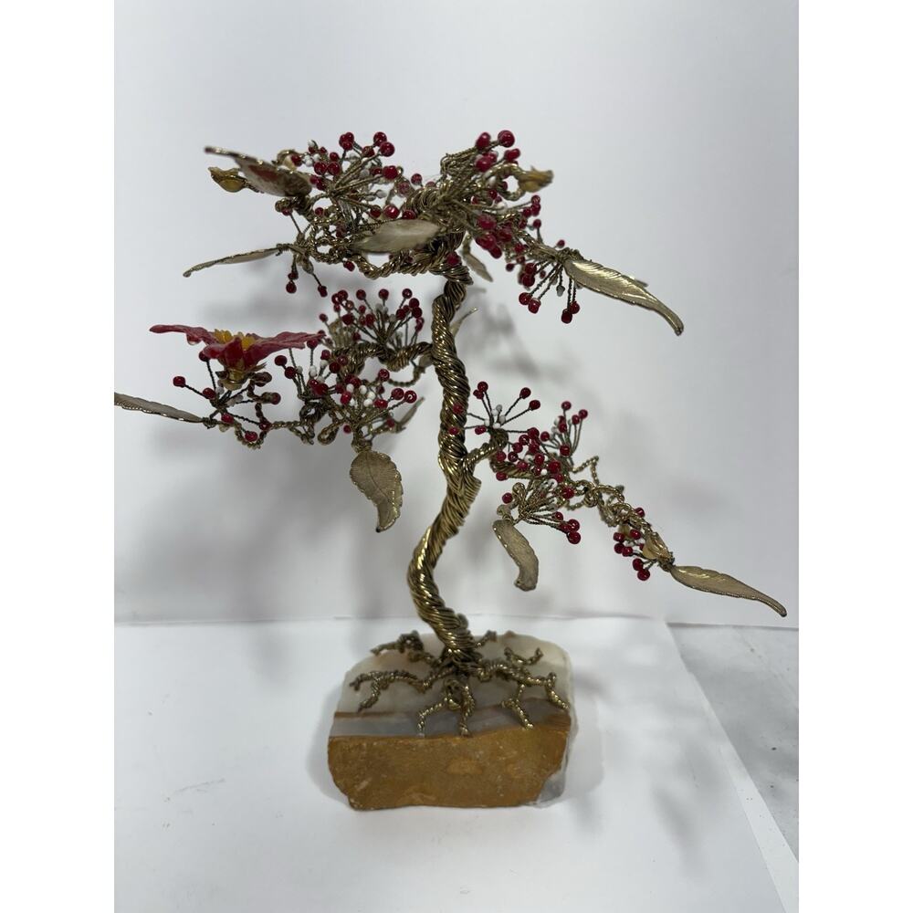 Tree of Life or Feng Shui tree, crafted with beads on‎ Marble stone base Golden
